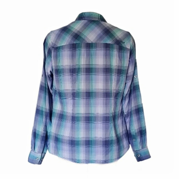 Marmot Womens Blue Teal Plaid Button Down Preppy Outdoor Activewear Hiking Fish - Picture 3 of 5